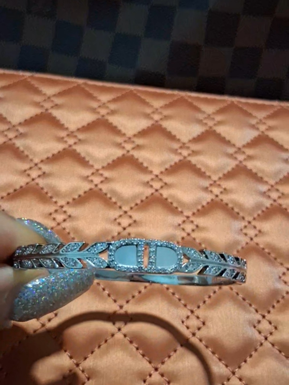 Silver Rhinestone Designer Leaf Style Bangle Bracelet